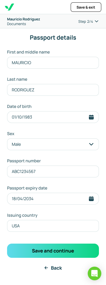 Passport details filled in automatically